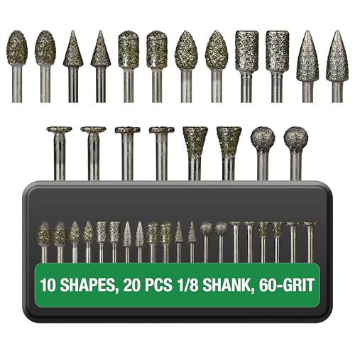 20 Puntas de Fresa Diamond 60 Grit Shank 1/8