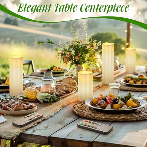 Image of Rossesay 8 inch 10 inch 12 inch 14 inch x 4 inch Large Waterproof Outdoor Flameless Candle, 4 Pcs LED Pillar Candle with Remote and Timer Battery Operated Jumbo Flickering for Halloween Xmas Church (Ivory White, Vivid)