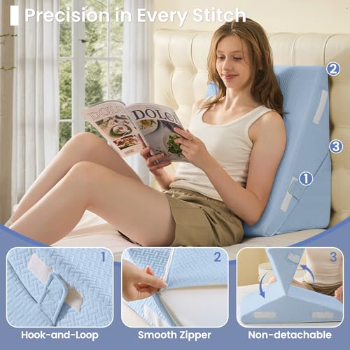 Image of Sasttie Wedge Pillow for After Surgery, Adjustable Bed Wedge Pillow Headboard for Acid Reflux, Sleeping, Neck & Back Support, with Removable Cover, Blue