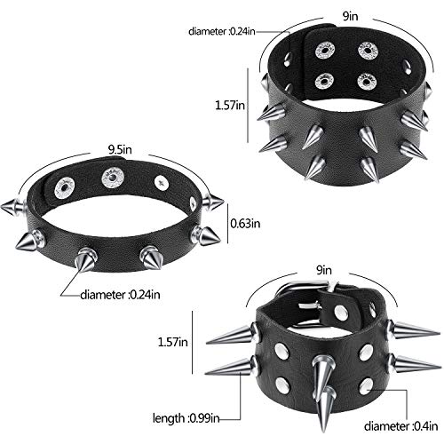Hicarer 6 Pieces Punk Studded Rivets Bracelet Leather Cuff Christmas Gift For Men Women (Classic Style) #TOP2