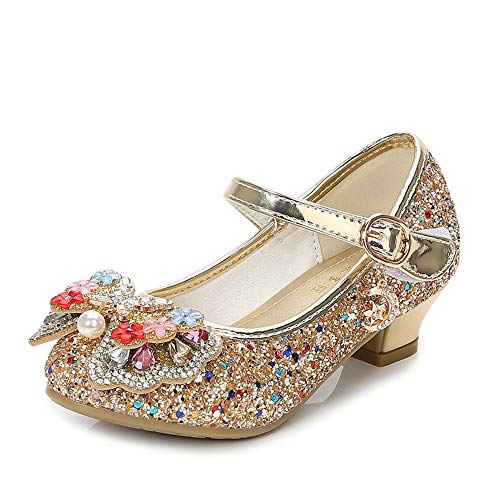 TangDao Kids Girls Dress Shoes Wedding Party Sparkly Mary Jane High Heel Princess Flower Shoes Glitter Sequins Dress Shoes for Toddler Little Big Girl