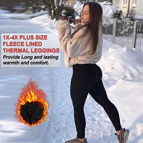 NEW YOUNG 2 Pack Plus Size Fleece Lined Leggings Women-1X-4X High Waist Winter Tummy Control Thermal Warm Yoga Pants3