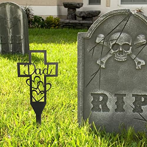Venoal Metal Cross Garden Stake Graves Cemetery Decorations, Cemetery Memorial Cross Stake For Mom, Roses Best Cemetery Ornaments For Missing Relatives Thoughts And Memorial Gifts (Dad (Black Heart)) #TOP4
