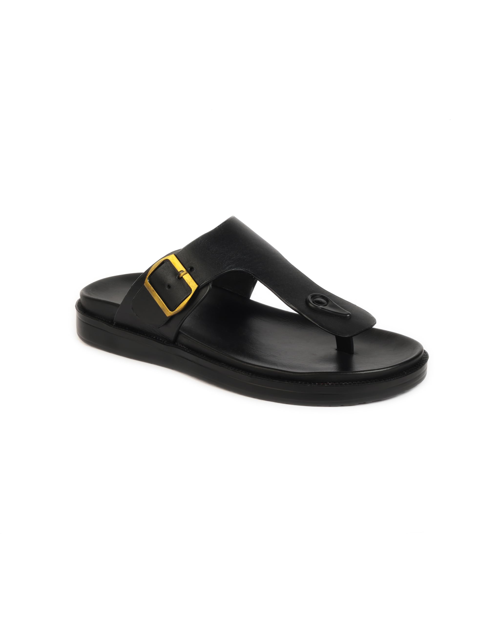 Black Leather Thong Sandal with Gold Buckle Strap, for Men 732-image-36