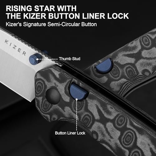 Image of Kizer Madrac Pocket Knife, 3.05 inch AEB-L Blade, Button Liner Lock