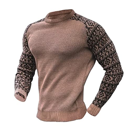 JanJean Mens Long Sleeve Waffle Knitted Thermal Top Casual Base Layer Undershirt Pullover Weekend Shirt Brown 3X-Large