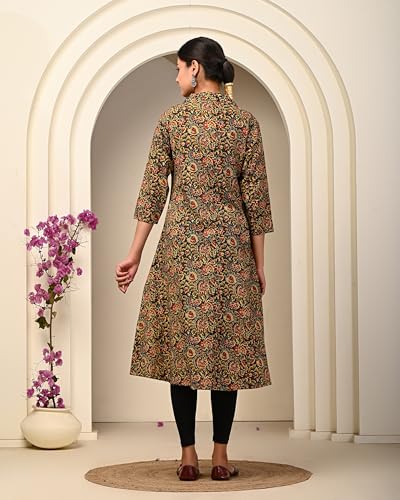 Image of KANNAHI Women Pure Cotton Printed Straight Calf Length Regular Jaipuri Kurta and Shrug Set with Floral Print for Womens & Girls Grey
