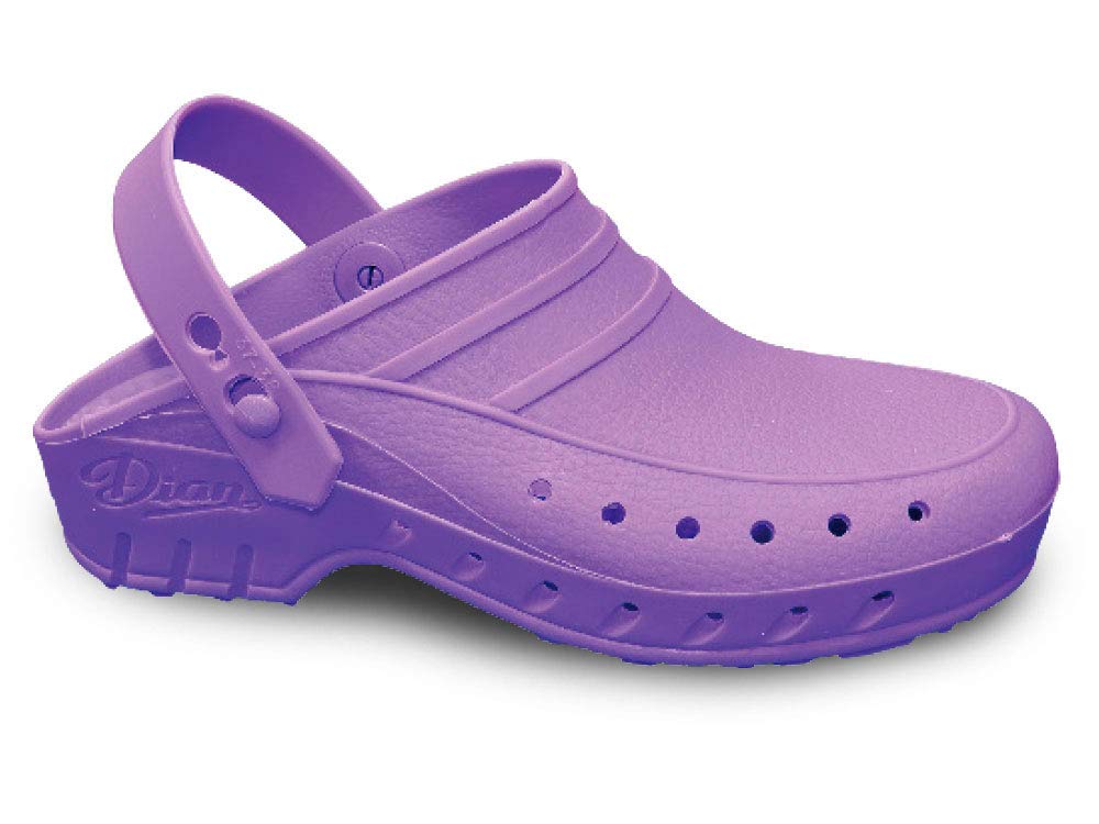 DIAN Zueco quirurgico Antibacteriano Modelo 02-​S Violeta Talla 39/​40 Esterilizable en Autoclave hasta 140 ºC antiestático y Antideslizante.