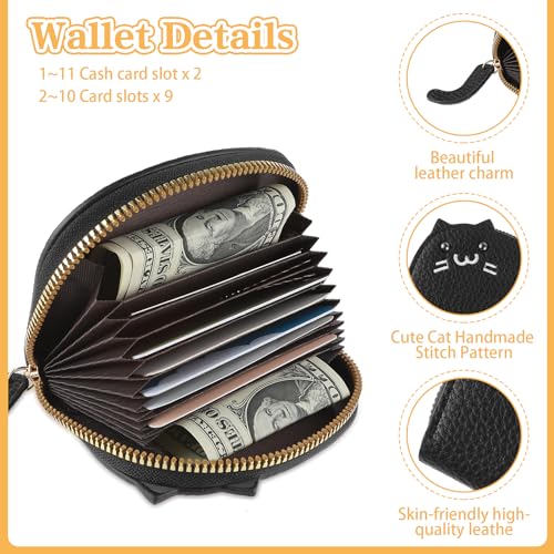 Women Cute Cat Coin Purse, Mini Zipper Credit Card Cases Leather Small Wallet Key Holder Change Pouch(Black)4
