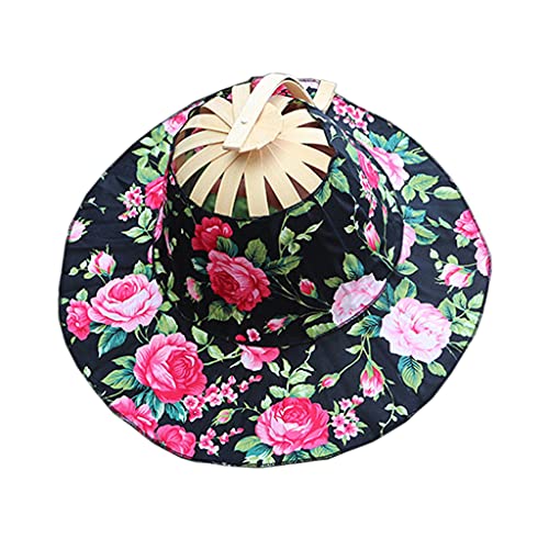 Abanico plegable de bambú con sombrero para mujer miniatura 1