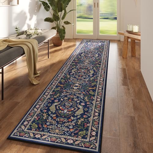 Rugcomf Runner Rug Washable Kitchen Runner 2'x 10' Runner Rug for Entryway Indoor Floral Soft Non-Slip Carpet Runner for Hallways, Kitchen, Laundry, Bedroom, Bathroom(Blue)