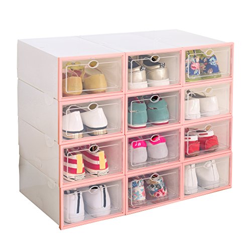 Drop Front Shoe Box Suitable for Dormitory 12 Pack, Pink