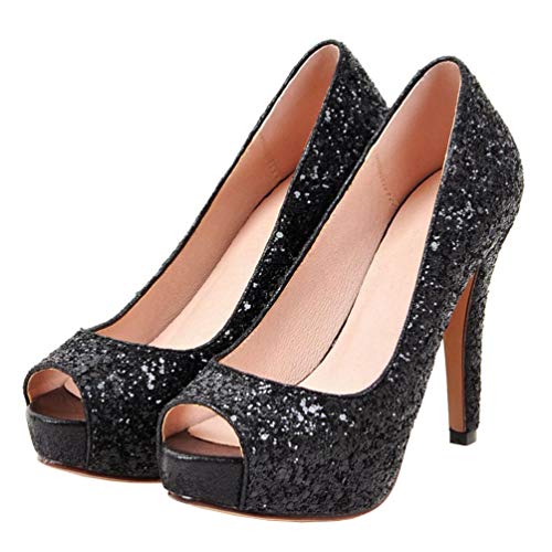 Caradise Womens Platform Peep Toe Glitter Pumps High Stiletto Heels Wedding Party Shoes