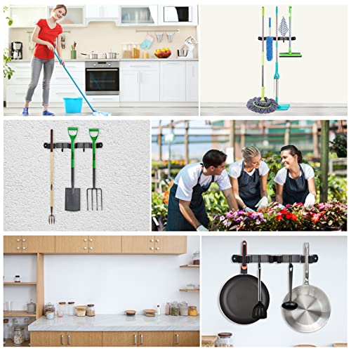 Huryfox Mop And Broom Holder Wall Mounted - Sturdy Stainless Steel Rack With Utility Hooks, Adjustable Design And Multiple Storage Organizer Options, Perfect For Garage, Kitchen, Laundry, And Bathroom #TOP4