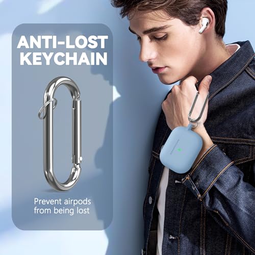 Ljusmicker for AirPods 4 Case 2024 with Magnetic Lid Lock,Soft Silicone Protective Cover for Apple AirPods 4th Generation Cases with Cleaner Kit,AirPod 4 Case with Keychain for Women Men-Sky Blue - 7