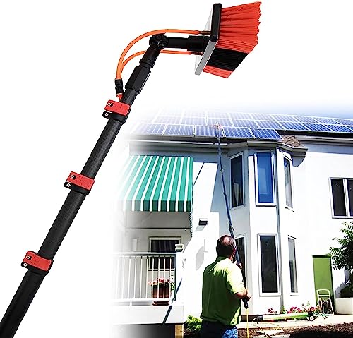 Solar Panel Cleaning Brush & Pole, 18FT 24FT 30FT Water Fed Pole Kit Window Cleaner & Solar Panel Cleaning System Washing Equipment Tool Scrubber Brush & Hose Spray Washer (12FT/3.6M) -  DEVOKE