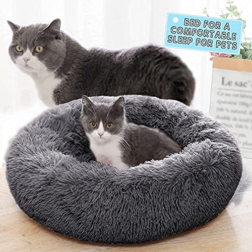 Masthome Large Calming Dog Bed, Anti Anxiety Dog Beds with Non-slip Bottom, Self Warming Ped Bed Donut Cuddler for Cats & Dogs Sleeping - Grey, 76cm