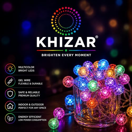 Image of KHIZAR 20 LED Crystal Ball String Lights Multicolor Gel Wire Plug-in Fairy Lights, Decorative Globe LED Lights for Bedroom, Wedding, Diwali, Christmas, Party, Home & Garden Decor