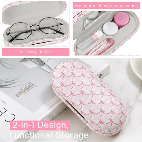 Image of MoKo Double Eyeglass Case, Contact Lens Case with Mirror Tweezers Remover, 2 in 1 Double Sided Portable Contact Lens Box Holder Container Soak Storage Kit Sunglasses Pouch for Men & Women, Pink Scales