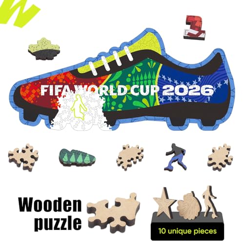 Image of FIFA World Cup 2026 Wooden Puzzles for Kids & Adults, FWC 26 Boot 200 Pieces, Unique Shape Jigsaw Puzzle, 5MM Thick, Officially Licensed Product, 17.7x8 Inch