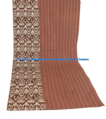 The Harry Creations Cover Cotton Blanket 100% Kantha Quilt Cover Indian Bedding Ikat Print Bedspread Art Ethnic Bohemian Bed Crafted Handmade Bed Quilt (Brown, Twin 60" X 90") #TOP2