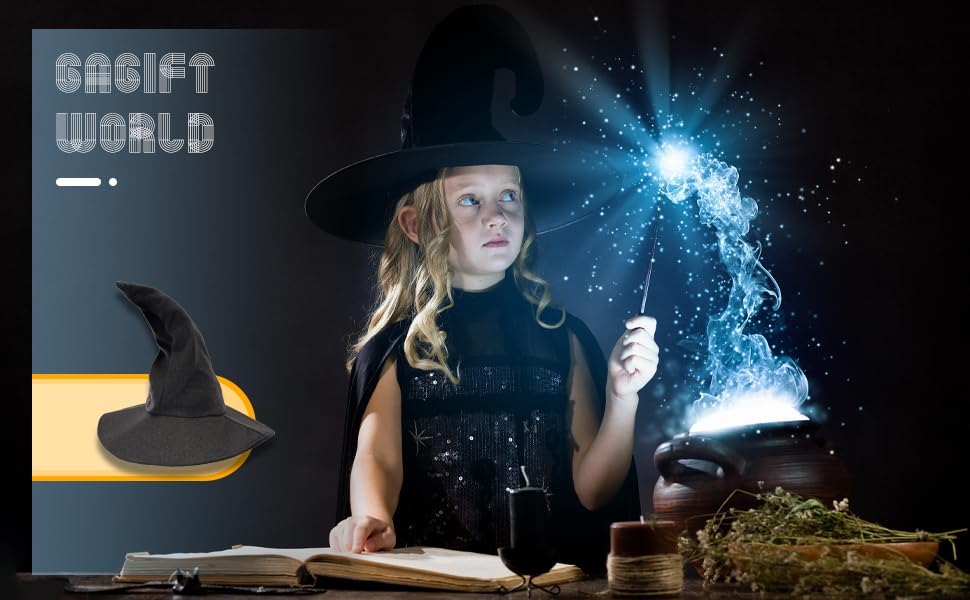 Witch Hat, 18IN Wizard Hat Cosplay Accessories for Halloween Costume Party Christmas Masquerade Carnivals