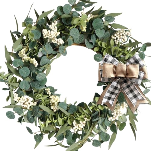 TEMPUS 20-Inch Artificial Eucalyptus Wreath Handmade Spring Summer Door Hanging,