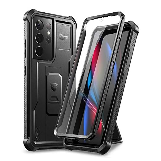 Dexnor Coque pour Samsung Galaxy S21 Ultra 5G 6,8 Pouces avec Protecteur d'écran intégré Armure de qualité Militaire Heavy Duty 360 Full Body Housse de Protection Antichoc avec Support - Noir