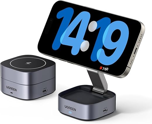 UGREEN 2-in-1 MagFlow Wireless Charging Station for iPhone and Apple Watch