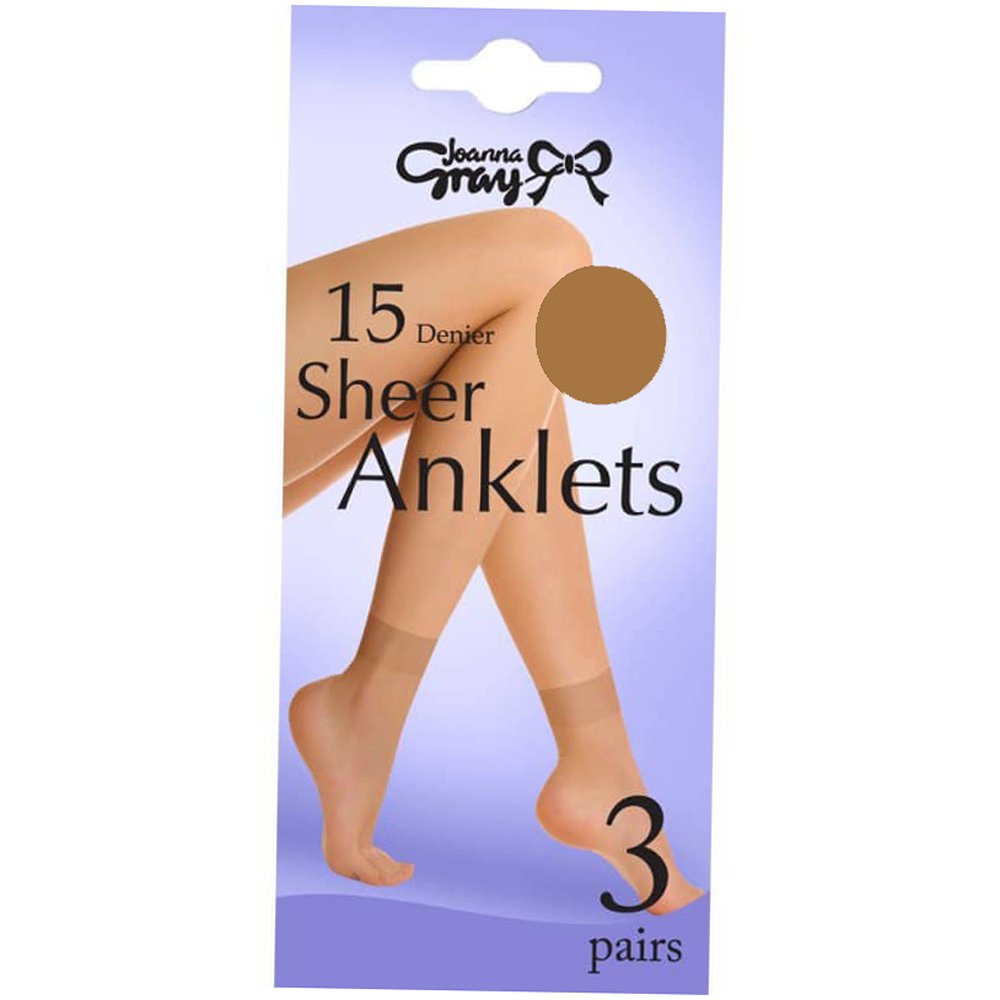 Joanna Gray Comfort Top 15 Denier Anklet Socks (3 Pair Pack) (Honey)