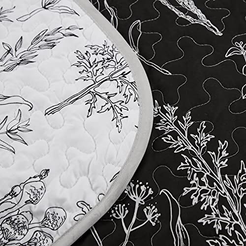 Colcha reversible para cama doble Lunoroey blanco y negro de patchwork botánico 6