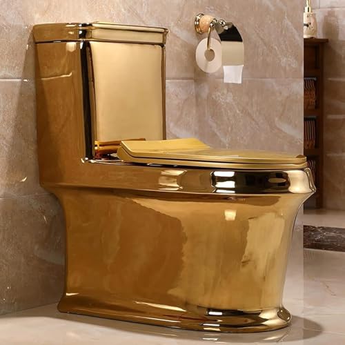 Asiento de inodoro dorado, inodoro de una pieza con descarga dual silenciosa para baño en casa u hotel, 300mm miniatura 4