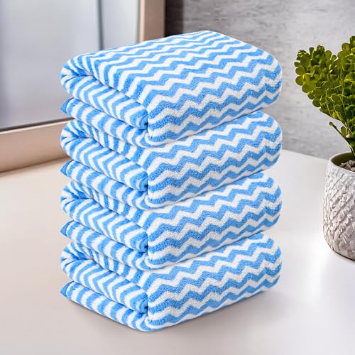 Image of Kuber Industries 4 Pcs Microfiber 19x38 Inch Soft Face Towels for Women and Men | 280 GSM Quick Dry & Absorbent Hanging Hand Towels for Wash Basin Bathroom, Kitchen and Home | Zig Zag - Blue
