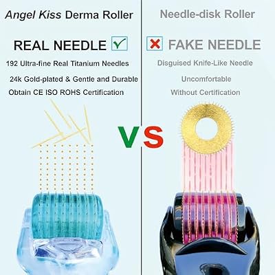 Angel Kiss Titanium Derma Roller for Face Body and Scalp - 192 Individual Needles 0.3mm - Microneedling Roller for Women and Men - Beard Roller for Men - Advanced 5