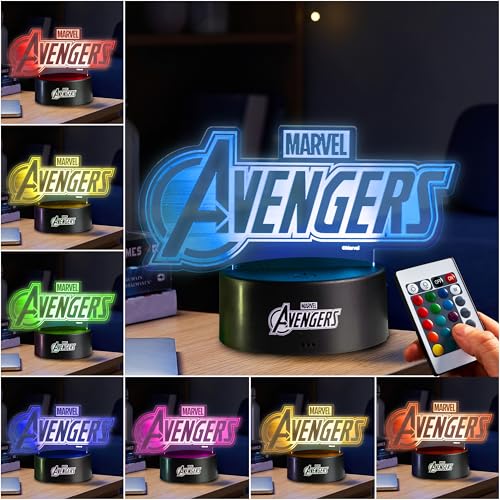 Get Trend Disney Avengers Veilleuse LED, Lampe USB Pile, 16 Couleurs & 4 Modes, Table de Chevet et Bureau Lampe avec Luminosité Réglable (Multi Avengers)