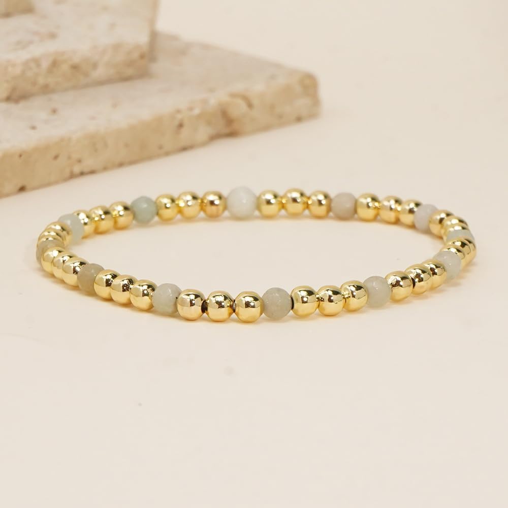 Dainty Turquoise Gold Beaded Bracelet Handmade Stretch Gold Bracelets For Women,Boho Fashion Crystal Gemstone Prom Jewelry Gift. - Image 4