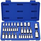Neiko 10070A Torx Bit Socket and E-Torx Star Socket Set | 35-Piece Set, S2 and Cr-V Steel, 1/4”, 3/8” and 1/2-Inch Drive