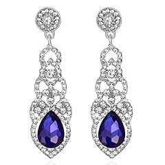 silver tone-white & royal blue crystal
