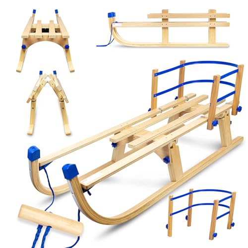 Faltbare Schlitten Holzschlitten mit Rückenlehne Gagadumi Arctis – Robuste und platzsparende Kinderschlitten für den Winter, ideal für Schneespaß und Outdoor-Abenteuer
