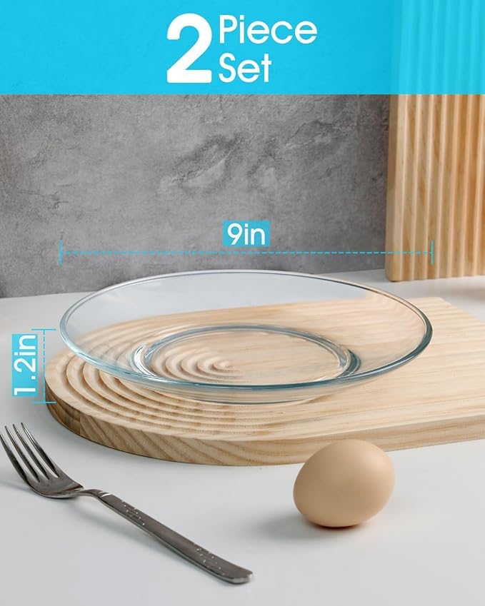 Image of PrimeWorld Clear 8-Inch Tempered Glass Plates - Set of 2 | Elegant Dinner, Salad, Dessert Plates | Microwave & Dishwasher Safe, Durable Glassware for Home, Kitchen, and Entertaining