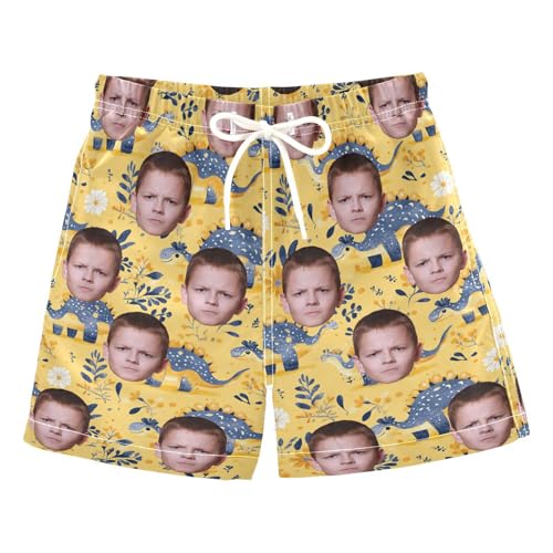 Custom Funny Photo Face Boys Swim Trunks Toddler Board Shorts Drawstring Beach Shorts Swimwear