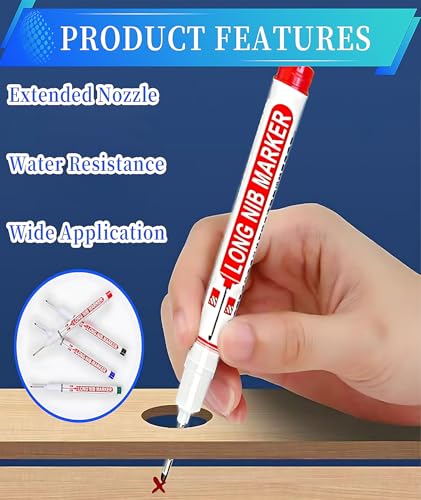 Image of 4 Pack Deep Hole Marker Pen, Tracer Marker Pen, Carpenter Pencil, Long Nib Marker for Wood, Metal, Concrete, Professional Construction Tools, Industrial Use, DIY Projects