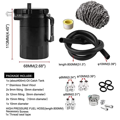 Rulline Universal 350Ml Oil Catch Can Tank 0046 Aluminum Polish Baffled Reservoir Black #TOP5