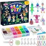 Funtopia Pony Beads Kit, Glow in the Dark Bead Pets for Kids Beginners, Includes Instructions for 25 Animal Designs and Storage Box, Kids Craft Kit for Rainy Day Group Activities