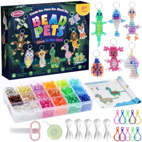 Perles Pony Phosphorescentes pour Animaux, avec des Instructions pour 25 Modèles D'Animaux et une Boîte de Rangement, Kit de Fabrication de Porte-Clés Débutants, Kit...