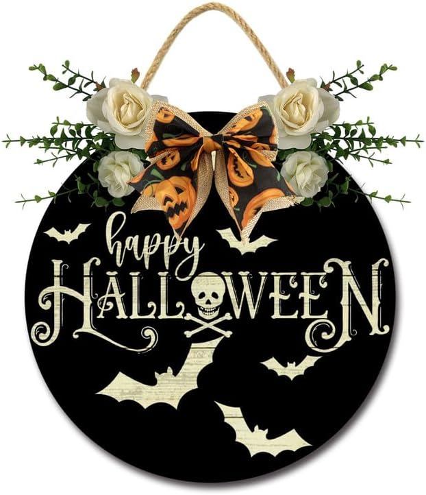 Letrero colgante de madera rústico de 12 pulgadas para puerta delantera, corona con lazo, decoración interior y exterior para el hogar