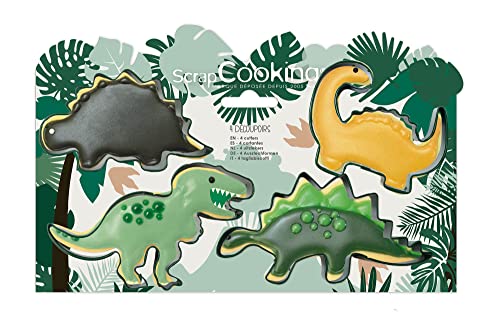 ScrapCooking - 4 Emporte-Pièces Dino - Découpoirs à Biscuits en Inox Dinosaures - Moules Petits Gâteaux - Accessoires Pâtisserie Anniversaire Déco Animaux - 2085
