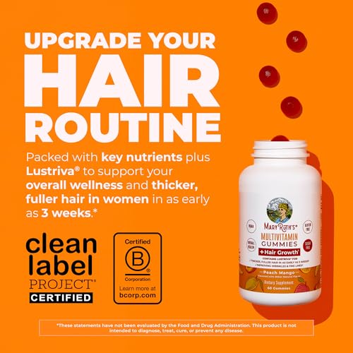 Image of MaryRuth's Multivitamin + Hair Growth Gummies | with Lustriva | Biotin 10000mcg | B Vitamins | Formulated for Thicker Hair, Wrinkles, Fine Lines, Skin Care | Ages 18+ | 30 Servings