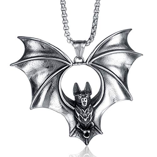 Vintage Bats Pendant Necklace Men Gift Stainless Steel Vampire Bat Jewelry (Bats Necklace-1)