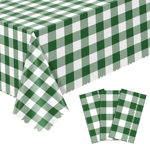 NatNarr 3 Pack Green Gingham Tablecloths 54 x 108 Inch Party Table Covers
